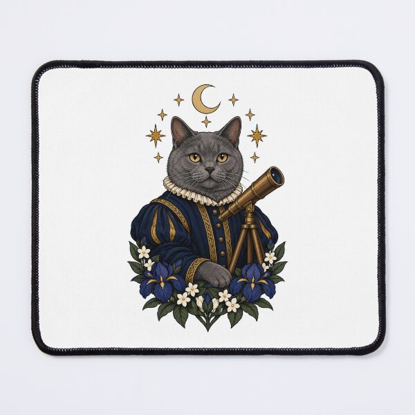 Item preview, Renaissance Astronomer Cat with Telescope and Moon Art designed and sold by Old's Cool Cat Studio.