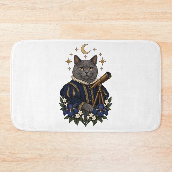 Item preview, Renaissance Astronomer Cat with Telescope and Moon Art designed and sold by Old's Cool Cat Studio.