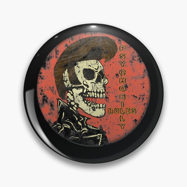 Item preview, Psychobilly Skeleton Rocker Vintage Badge designed and sold by JamesMRobins.
