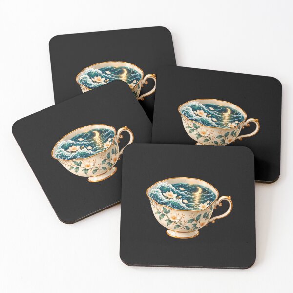 Item preview, Ocean Wave Teacup - Floral Celestial Sea & Crescent Moon Graphic designed and sold by Ozyven-Creation.