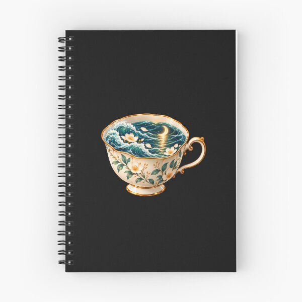 Item preview, Ocean Wave Teacup - Floral Celestial Sea & Crescent Moon Graphic designed and sold by Ozyven-Creation.