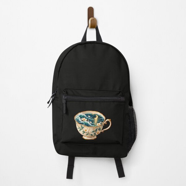 Item preview, Ocean Wave Teacup - Floral Celestial Sea & Crescent Moon Graphic designed and sold by Ozyven-Creation.