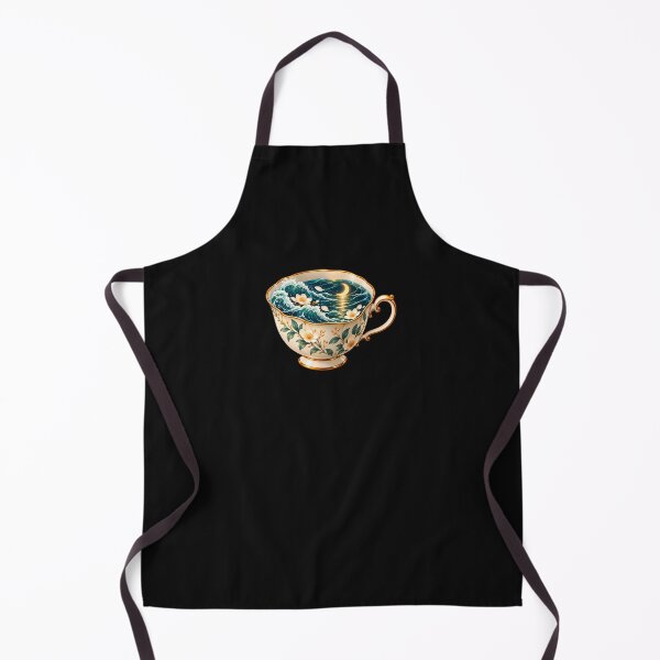 Item preview, Ocean Wave Teacup - Floral Celestial Sea & Crescent Moon Graphic designed and sold by Ozyven-Creation.