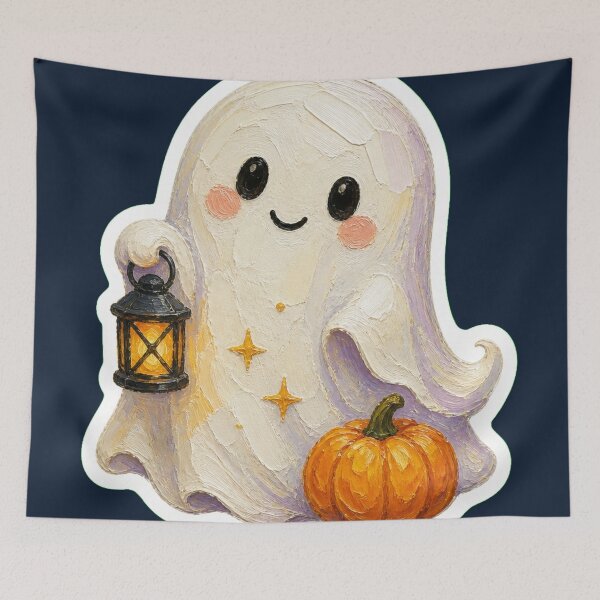 Item preview,  Halloween Ghost With Lantern And Pumpkin  designed and sold by The Digital Compass.