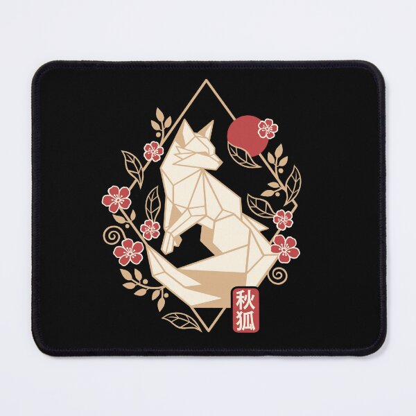 Item preview, Geometric fox with autumn frame and red sun- Japanese Fall Zen designed and sold by NemiMakeit.