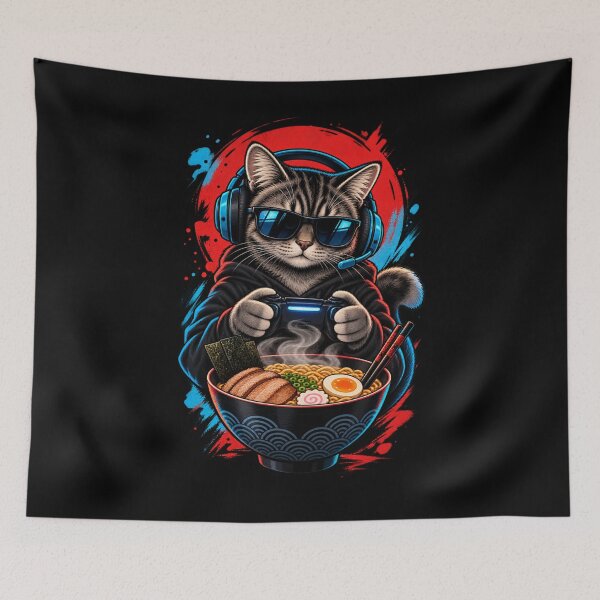 Item preview, Cat Gamer Ramen Fan designed and sold by drawwiika+44.