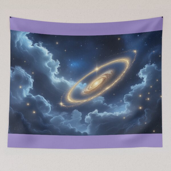 Item preview, Luminous Golden Spiral Galaxy in a Starry Blue Nebula – Cosmic Space Art. designed and sold by fbtrisha.