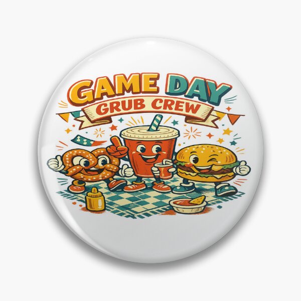 Item preview, Game Day Grub Crew Funny Food Squad Burger Pretzel Snack Party Art designed and sold by inkoutninja.
