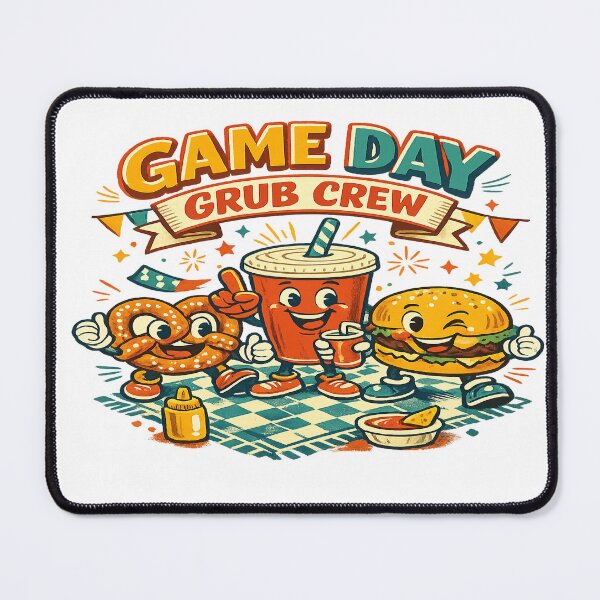 Item preview, Game Day Grub Crew Funny Food Squad Burger Pretzel Snack Party Art designed and sold by inkoutninja.