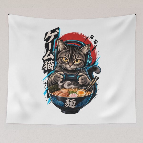 Item preview, Gaming Cat Gamer Ramen Noodle Player Controller designed and sold by drawwiika+44.