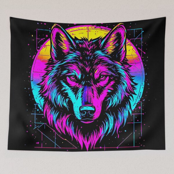 Item preview, Vintage Neon Synthwave Retrowave Art of Vibrant Neon Wolf Portrait Graphic. designed and sold by Giulivo Store Graphic.