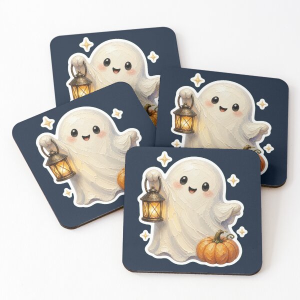 Item preview, Cute Halloween Ghost With Lantern And Pumpkin  designed and sold by The Digital Compass.