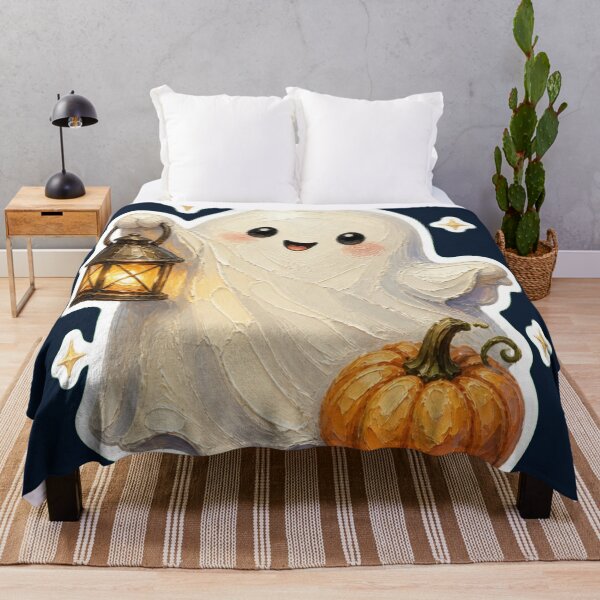Item preview, Cute Halloween Ghost With Lantern And Pumpkin  designed and sold by The Digital Compass.
