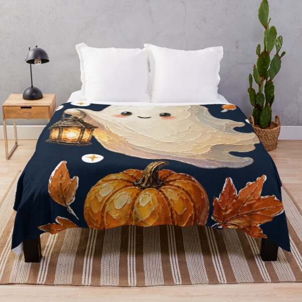 Item preview, Cute Halloween Ghost With Lantern And Pumpkin designed and sold by The Digital Compass.