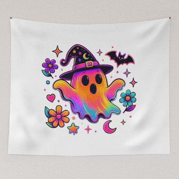 Item preview, Neon Rainbow Ghost Witch Halloween Cute Spooky designed and sold by Aniverlia.