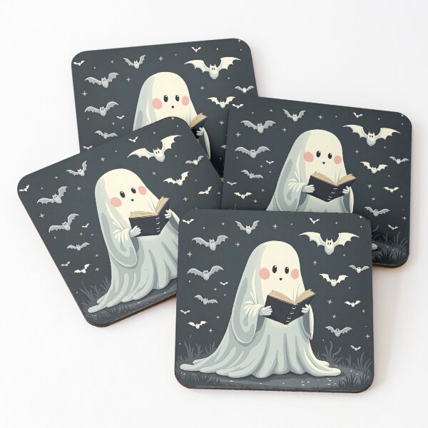 Item preview, Ghost reading a book surrounded by tiny bats designed and sold by MilaPrintify.