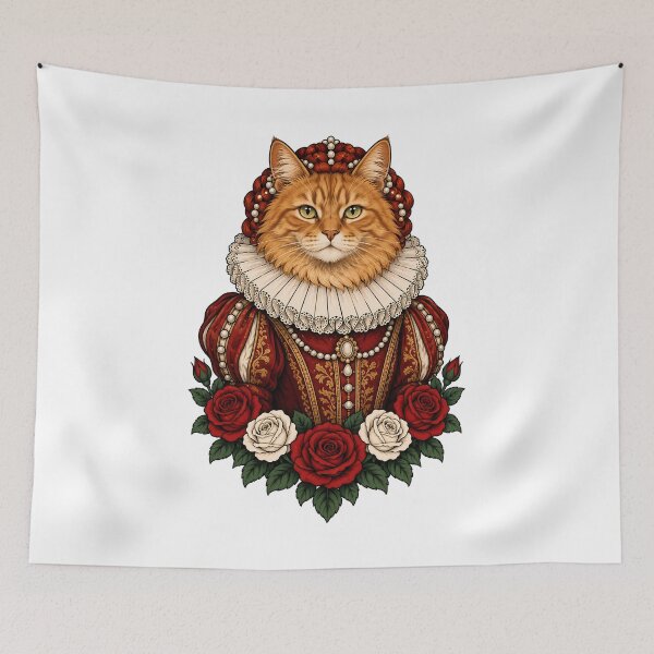 Item preview, Renaissance Queen Cat with Pearls and Roses  designed and sold by Old's Cool Cat Studio.