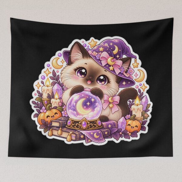 Item preview, Cute Kawaii Siamese Witch Cat Halloween Sticker designed and sold by Christiana-Art.
