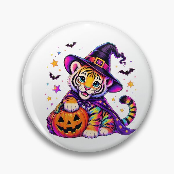 Item preview, Cute Tiger Witch Halloween Rainbow Neon Cat Pumpkin designed and sold by Aniverlia.