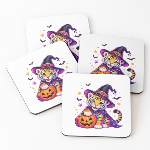 Item preview, Cute Tiger Witch Halloween Rainbow Neon Cat Pumpkin designed and sold by Aniverlia.