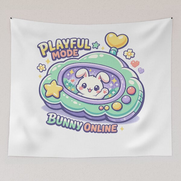 Item preview, Playful Mode Bunny Online Cute Kawaii Virtual Pet Retro Gamer Art designed and sold by inkoutninja.