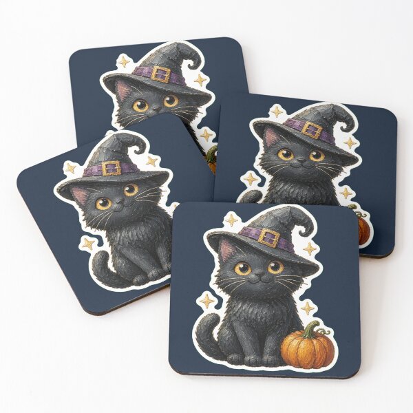 Item preview, Cute Black Cat With Witch Hat and Pumpkin designed and sold by The Digital Compass.