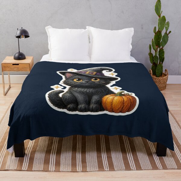 Item preview, Cute Black Cat With Witch Hat and Pumpkin designed and sold by The Digital Compass.