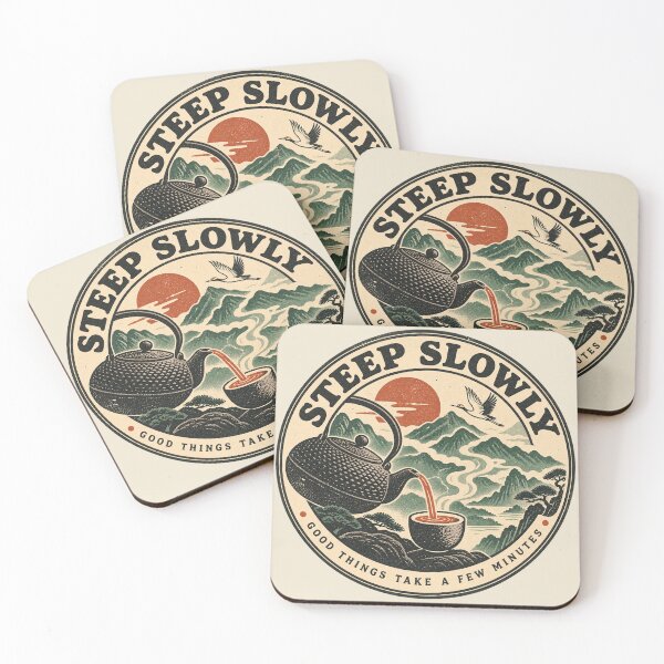 Item preview, Steep Slowly – Vintage Woodblock Tea Lover Teapot and Crane designed and sold by Fanverse Merchandise.