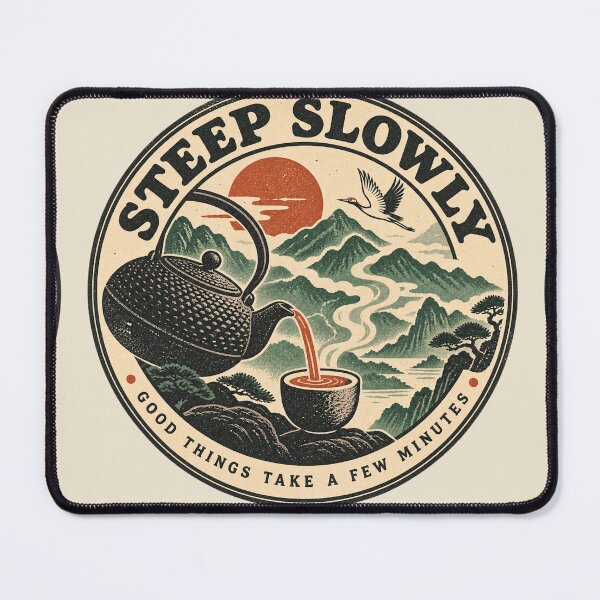 Item preview, Steep Slowly – Vintage Woodblock Tea Lover Teapot and Crane designed and sold by Fanverse Merchandise.