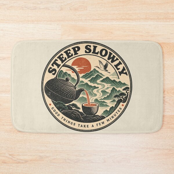 Item preview, Steep Slowly – Vintage Woodblock Tea Lover Teapot and Crane designed and sold by Fanverse Merchandise.