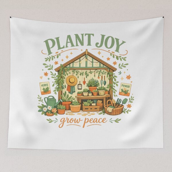 Item preview, Plant Joy Grow Peace Cozy Greenhouse Gardening Cottagecore Botanical Art designed and sold by inkoutninja.