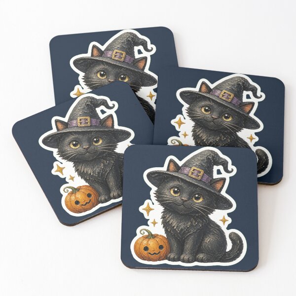 Item preview, Black Cat With Witch Hat and Pumpkin designed and sold by The Digital Compass.