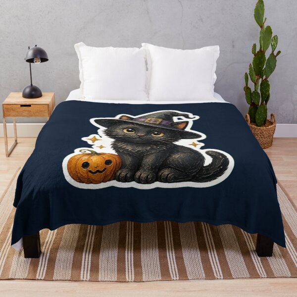Item preview, Black Cat With Witch Hat and Pumpkin designed and sold by The Digital Compass.