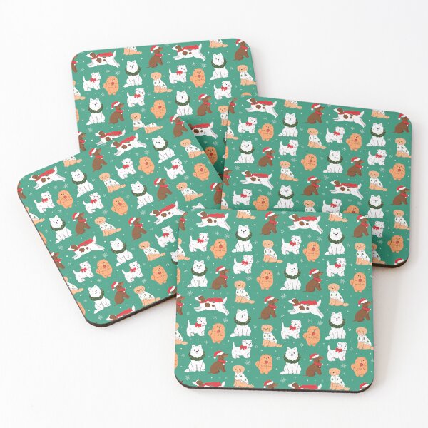 Item preview, funny puppies in winter outfits on green background designed and sold by burbura.
