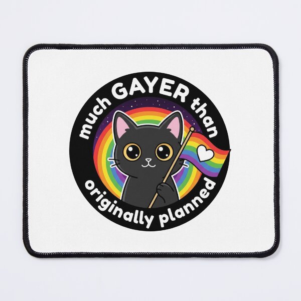 Item preview, Much Gayer Than Originally Planned Black Cat Rainbow Pride Funny LGBTQ Queer Humor Badge designed and sold by raedattia.