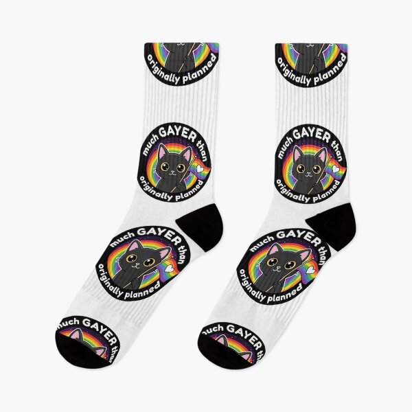 Item preview, Much Gayer Than Originally Planned Black Cat Rainbow Pride Funny LGBTQ Queer Humor Badge designed and sold by raedattia.
