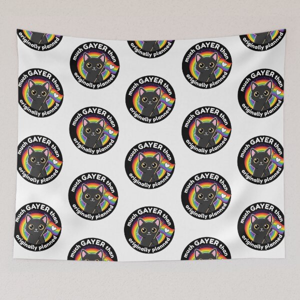 Item preview, Much Gayer Than Originally Planned Black Cat Rainbow Pride Funny LGBTQ Queer Humor Badge designed and sold by raedattia.