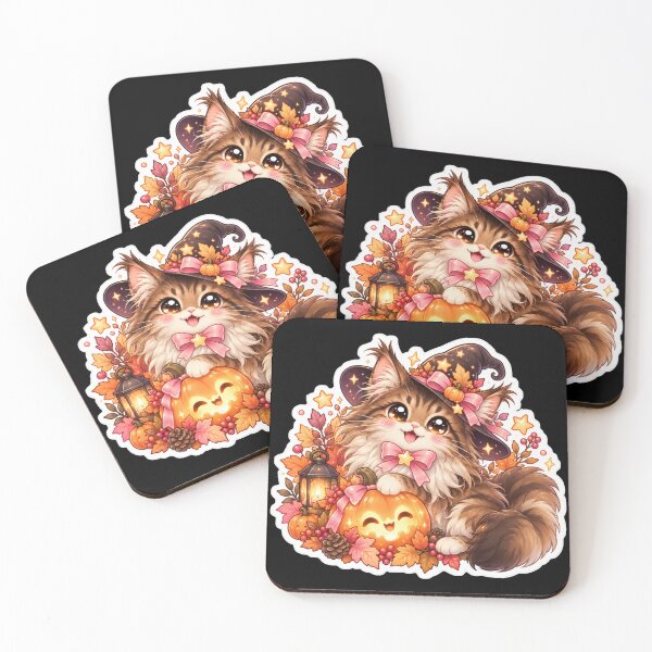Item preview, Cute Kawaii Maine Coon Witch Cat Halloween Autumn Sticker designed and sold by Christiana-Art.