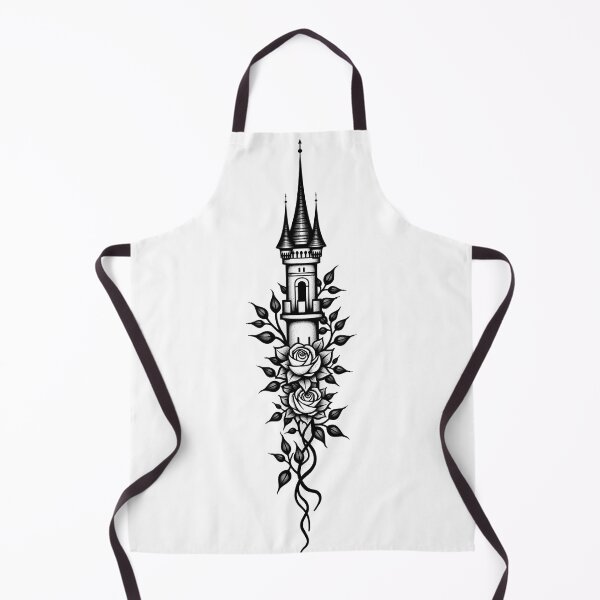 Item preview, Elegant Chateau Tower with Tribal Ornaments - Black Ink Line Art designed and sold by Qubivibe.