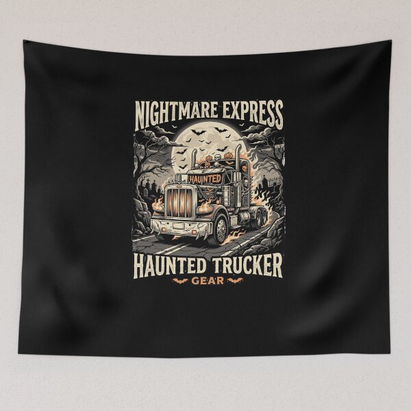 Item preview, Skeleton Driver Semi-Truck with Flames -"Nightmare Express" Halloween Spooky Road Trip - Vector Graphic T-Shirt Design designed and sold by AmeliaShirts.