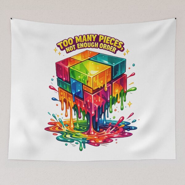 Item preview, Too Many Pieces Not Enough Order Colorful Puzzle Cube Chaos Humor Art designed and sold by inkoutninja.