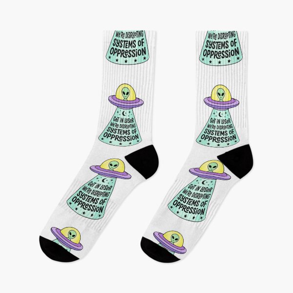 Item preview, Get In Loser We're Disrupting Systems Of Oppression Alien UFO Funny Leftist Activist Meme    designed and sold by raedattia.
