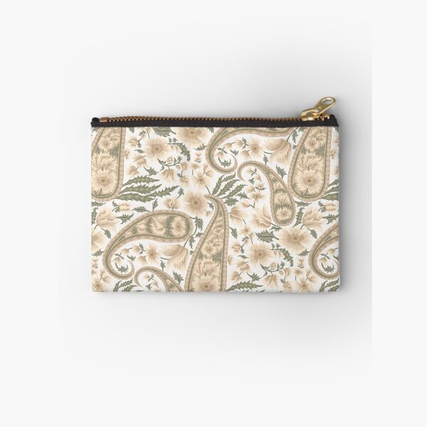 Artikelvorschau, Vintage weißer Stoff mit floralem Paisley-Muster, neutralem Boho-Stil, groß entworfen und verkauft von DropRomance.
