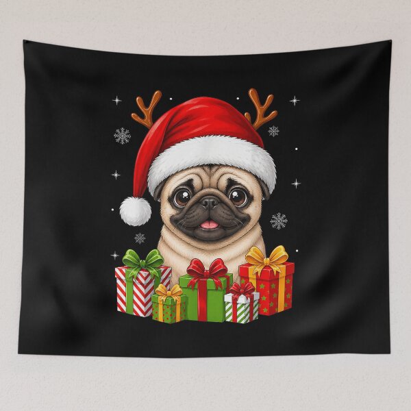 Item preview, Pug-Puppy-Xmas-Decor-Cute-Festive-Santa-Hat-Pug-Christmas designed and sold by HuserPiri.