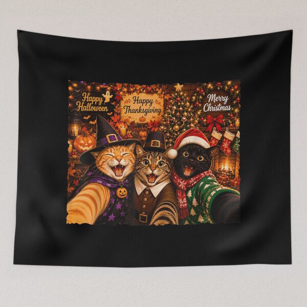 Item preview, Hallothanksmas Cat Selfie Halloween Thanksgiving Christmas designed and sold by HuserPiri.