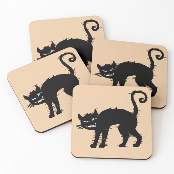 Item preview, Halloween Black Cat - Terrifying Arched Black Cat with Curly Tail designed and sold by AstronautMerch.