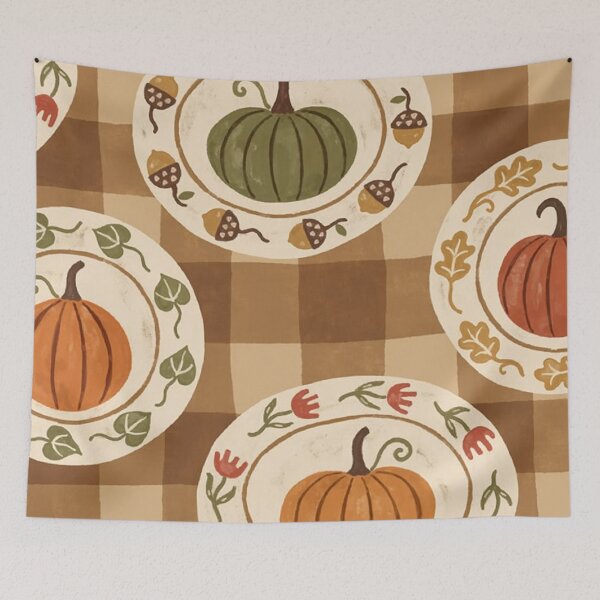Item preview, Rustic Thanksgiving Pumpkin Plates Seamless Pattern — Vintage Autumn Gingham designed and sold by LYAN-STORE.