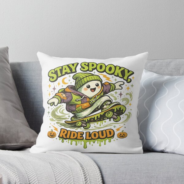 Item preview, Stay Spooky Ride Loud Cute Ghost Skateboard Halloween Retro Art Design designed and sold by inkoutninja.