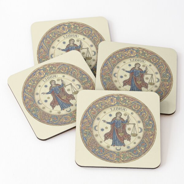 Item preview, Libra Astrological Medallion: Medieval Illuminated Zodiac Scales Art Print designed and sold by FreiherrPK.