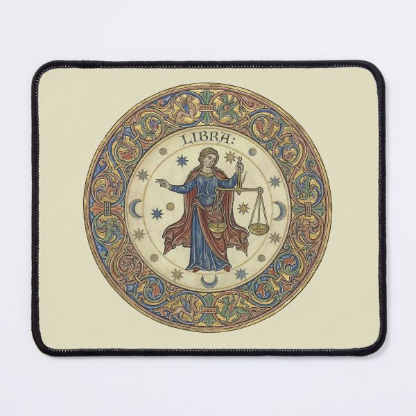 Item preview, Libra Astrological Medallion: Medieval Illuminated Zodiac Scales Art Print designed and sold by FreiherrPK.